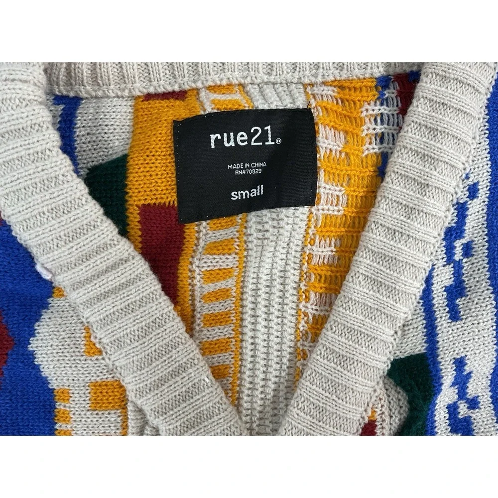 Grandpa 3D Knit Patterned Cardigan SM Colorful Stripe Indie Boho Artsy‎ Textured